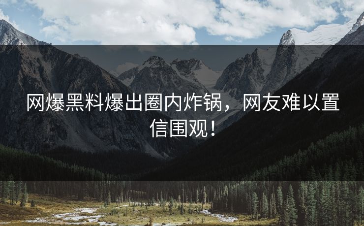 网爆黑料爆出圈内炸锅，网友难以置信围观！