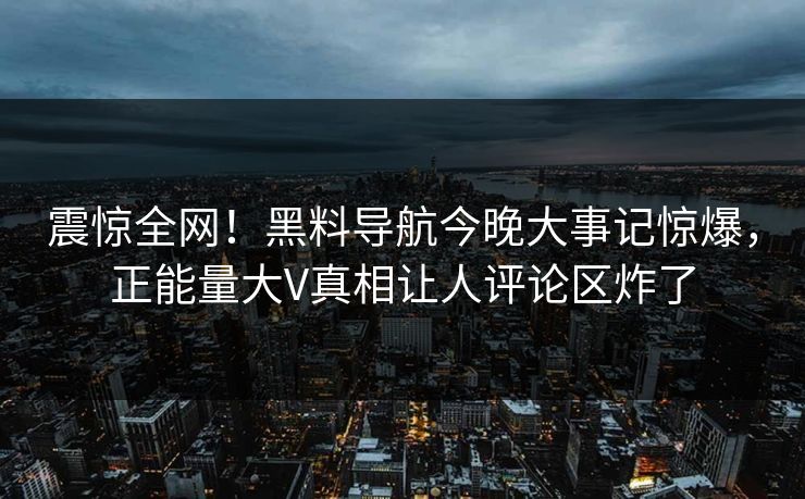 震惊全网！黑料导航今晚大事记惊爆，正能量大V真相让人评论区炸了