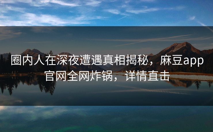 圈内人在深夜遭遇真相揭秘，麻豆app官网全网炸锅，详情直击